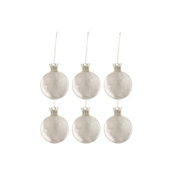 J-Line doos van 6 kerstballen kroon pluim glas klaar small 8x8x8cm