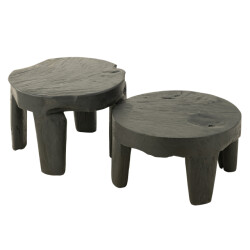 J-Line set van 2 tafel rond teak hout 50x50x35cm