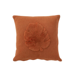 J-Line kussen tropisch blad textiel terracotta 45x45x10cm