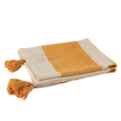 J-Line plaid strand groeven katoen oker 185x135x2cm
