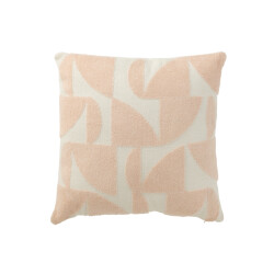 J-Line kussen geo textiel wit/zalm 43x43x10cm