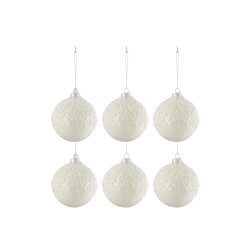 J-Line doos van 6 kerstballen suiker glas blinkend small 9x9x10cm