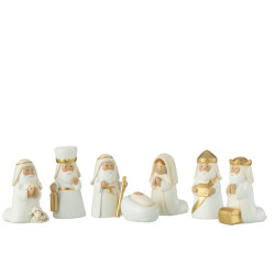 J-Line kerststal scene 7 delen resin wit/goud 6x4x4cm