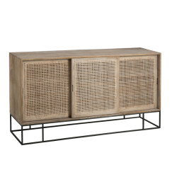 J-Line kast 3 schuifdeuren geweven riet mangohout 160.5x45x85.5cm