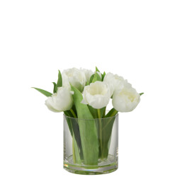 J-Line tulpen in vaas rond plastiek glas large 20x18.5x22.5cm