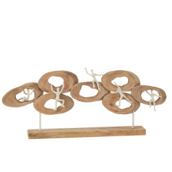 J-Line figuurs 5 in ring op voet mango hout 73x8x31cm