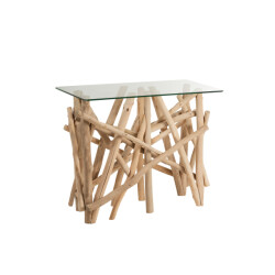 J-Line console rechthoek takken hout/glas 97x47x77.5cm