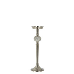 J-Line kaarshouder op voet diamant bol aluminium zilver medium -