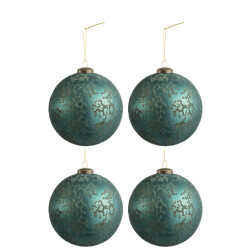 J-Line doos van 4 kerstballen glas mat antiek azuur large 28x28x13cm