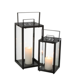 J-Line set van 2 lantaarnen rechthoekig alo ijzer/glas 21x21x43cm