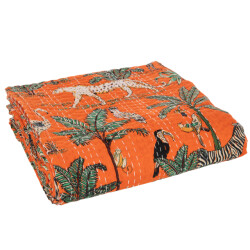 J-Line plaid/strand mat exotisch dieren/planten hechtingen katoen large