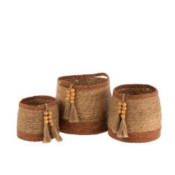 J-Line set van 3 manden rond parel /bruin 39x39x35cm