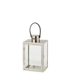 J-Line lantaarn rechthoek metaal/glas zilver 20.5x15.5x44cm