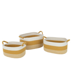 J-Line set van 3 spoel mand rechthoek strepen+handvatten textiel wit/ -