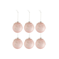 J-Line doos van 6 kerstballen bloemen glas mat opal licht small 8x8x8cm