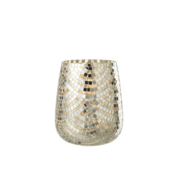 J-Line windlicht mozaiek glas zilver/goud extra large 17x17x21cm