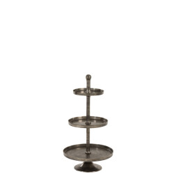 J-Line plateau op voet 3 niveaus rond aluminium antiek -