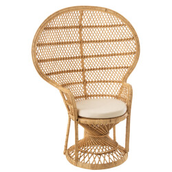 J-Line stoel pauw met kussen rotan 105x67x133cm