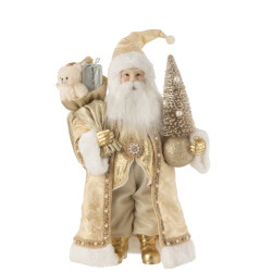 J-Line kerstman deco resine/textiel goud 31.5x24.5x50cm