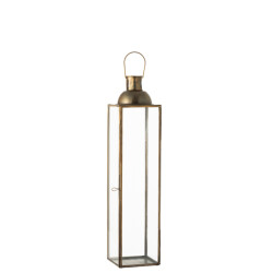 J-Line lantaarn vierkant hoog antiek glas/ijzer brons small 14x14x69cm