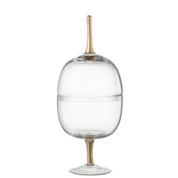 J-Line voorraadpot op voet glas transparant goud large 15x15x38cm