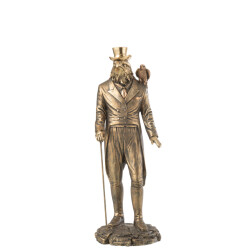 J-Line man vogel resin antiek goud 13x12.5x37.5cm