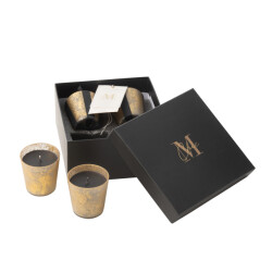J-Line box van 4 geurkaarsen m-chic glas goud/zwart-20u 6.5x6.5x7.5cm