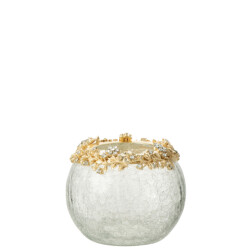 J-Line theelichthouder volve metaal/glas goud/transparant medium 10x7.6x10cm