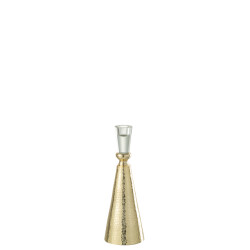 J-Line kandelaar tape aluminium/glas goud/transparant medium 8.3x8.3x25cm