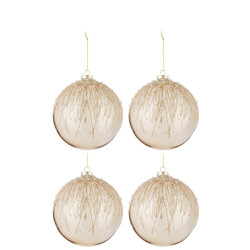 J-Line doos van 4 kerstballen parels glitter glas goud large 13x13x15cm