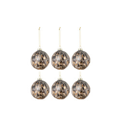J-Line doos van 6 kerstballen touwen glas zwart/brons/grijs small -