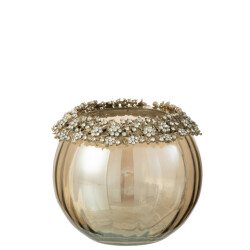 J-Line theelichthouder volve metaal/glas goud/brons large 14x10x14cm