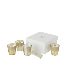 J-Line doos 4 geurkaars m-chic glas goud-21u 6.5x6.5x7.5cm