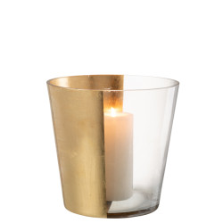 J-Line windlicht boe glas transparant/goud large 23x23x23cm