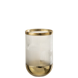 J-Line vaas cylinder motief glas transparant/goud small 13x13x21.5cm