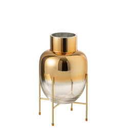 J-Line vaas cylinder op voet glas transparant/goud small 18x18x32cm