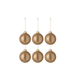 J-Line doos van 6 kerstballen sterretjes glas brons small 8x8x10cm