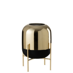 J-Line windlicht op voet glas zwart/goud small 20x20x27cm