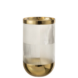 J-Line vaas cylinder motief glas transparant/goud large 15x15x26cm