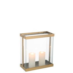 J-Line lantaarn rechthoekig enma ijzer/glas goud small 32x15x35.5cm