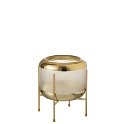 J-Line vaas rond motief op voet glas transparant/goud 20x20x20.5cm
