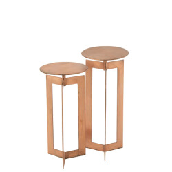 J-Line set van twee bijzettafels zino hoog ijzer koper 30x30x71cm