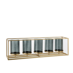 J-Line windlicht 5 delig rechthoek laag metaal/glas goud 70x15x20cm