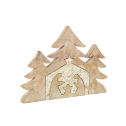 J-Line puzzel kerststal mango hout glitter l 54x4x39.5cm
