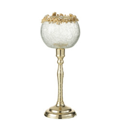 J-Line theelichthouder viane metaal/glas goud/transparant large -