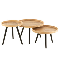 J-Line set van 3 bijzettafel rond mango hout 70x70x55cm