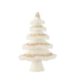 J-Line kerstboom velvet veren ecru goud 30x13x50cm