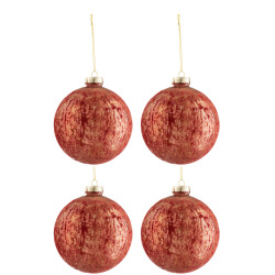 J-Line doos van 4 kerstballen fluweel glas antiek bordeaux/goud large -