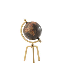 J-Line wereldbol tripod ijzer/plastiek goud/zwart small 20x20x39cm