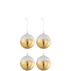 J-Line doos van 4 kerstballen blinkend goud glas transparant medium -
